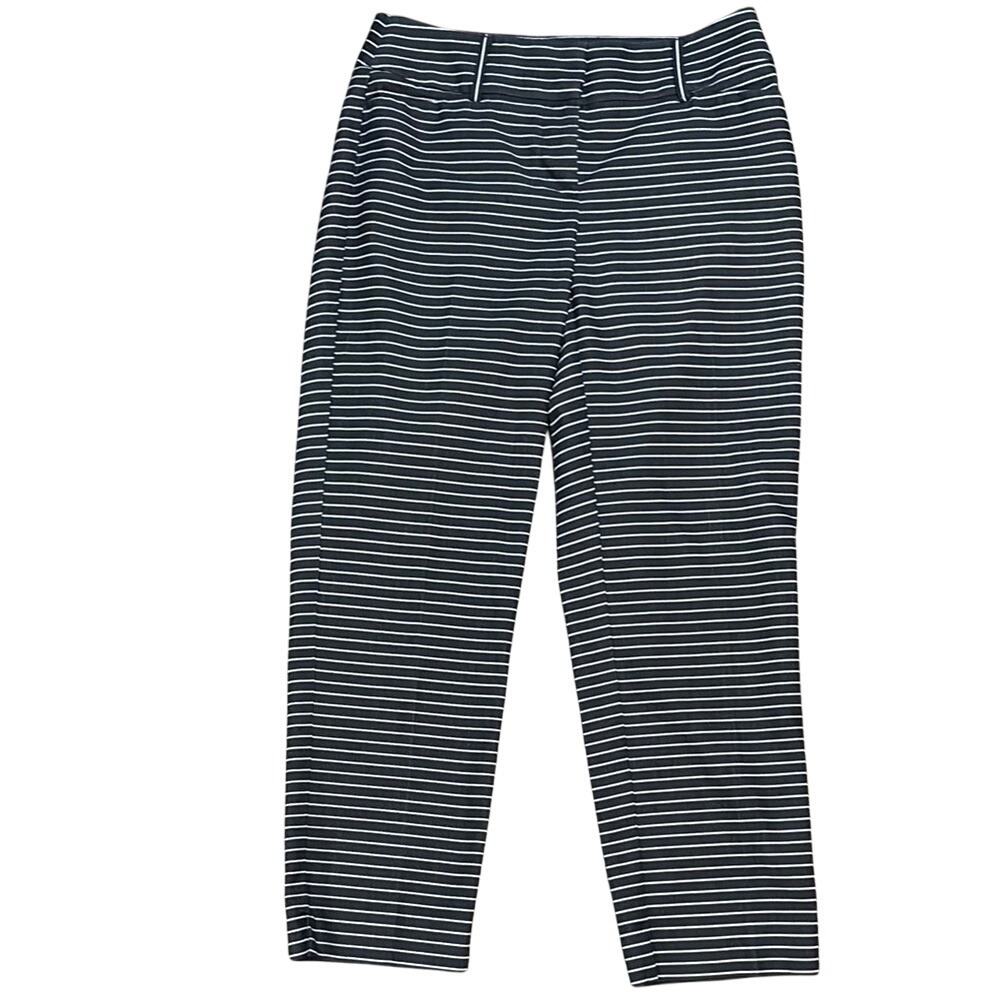 LOFT Black and White Striped Ankle Pants